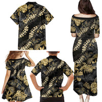 Gold Tropical Leaves Hawaii Mikioi Lei Family Matching Puletasi and Hawaiian Shirt Luxury Stylized - Polynesian Pride