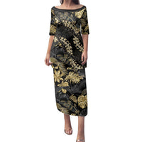 Gold Tropical Leaves Hawaii Mikioi Lei Family Matching Puletasi and Hawaiian Shirt Luxury Stylized - Polynesian Pride