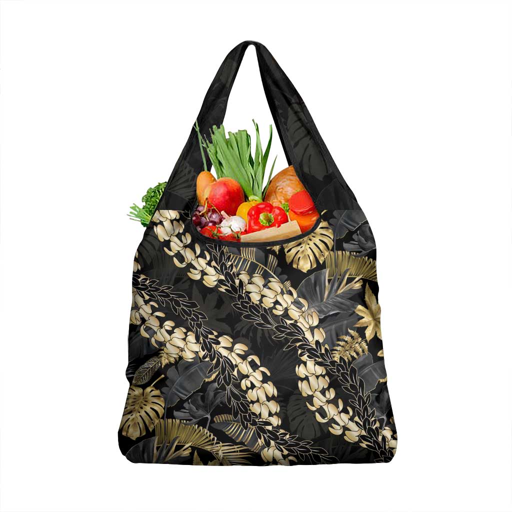 Gold Tropical Leaves Hawaii Mikioi Lei Grocery Bag Luxury Stylized - Polynesian Pride