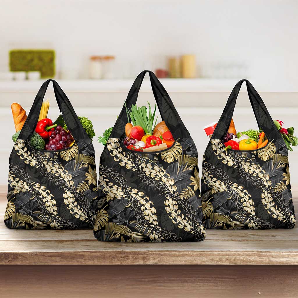 Gold Tropical Leaves Hawaii Mikioi Lei Grocery Bag Luxury Stylized - Polynesian Pride