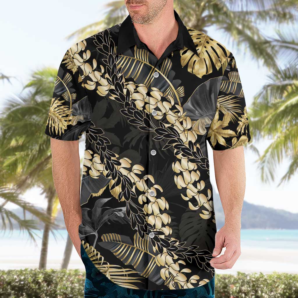 Gold Tropical Leaves Hawaii Mikioi Lei Hawaiian Shirt Luxury Stylized - Polynesian Pride