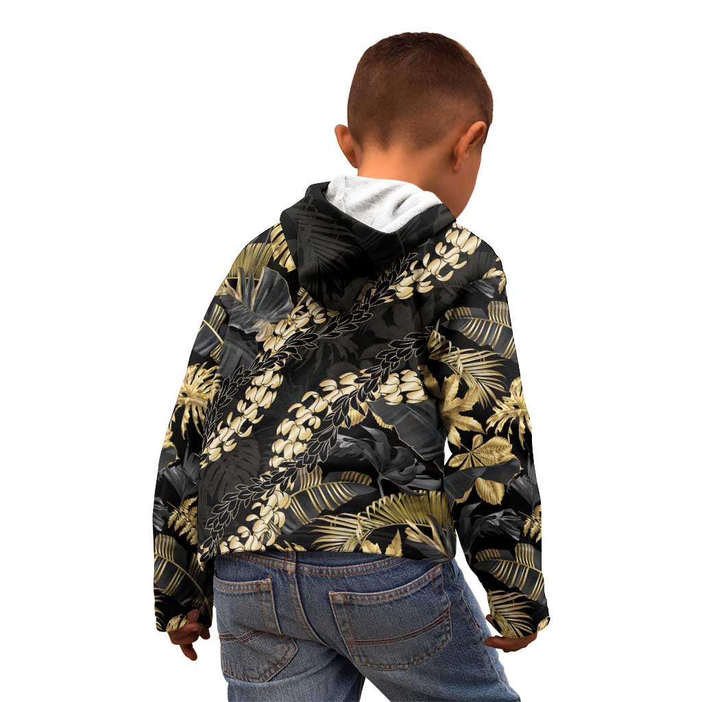 Gold Tropical Leaves Hawaii Mikioi Lei Kid Hoodie Luxury Stylized - Polynesian Pride