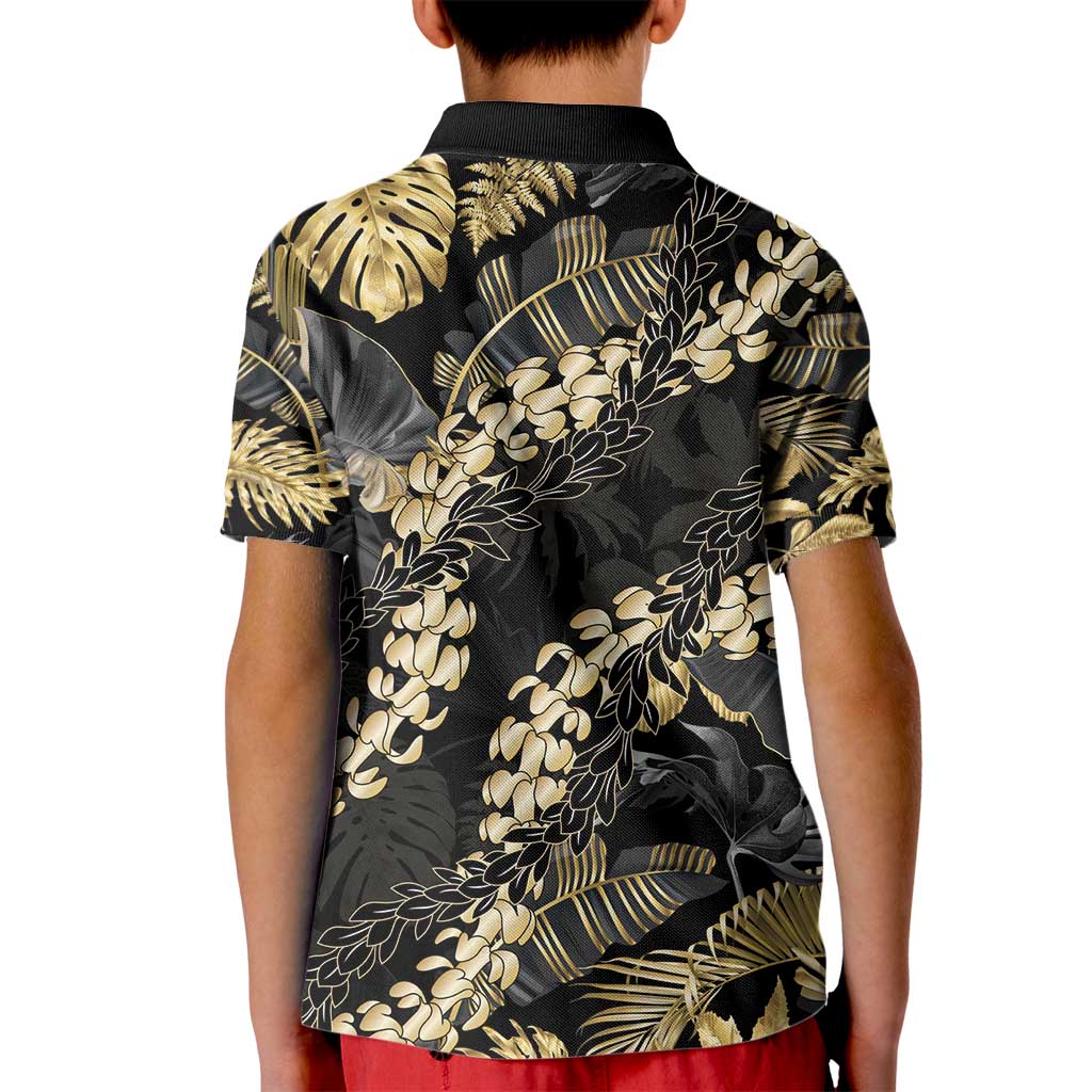 Gold Tropical Leaves Hawaii Mikioi Lei Kid Polo Shirt Luxury Stylized - Polynesian Pride