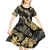 Gold Tropical Leaves Hawaii Mikioi Lei Kid Short Sleeve Dress Luxury Stylized - Polynesian Pride