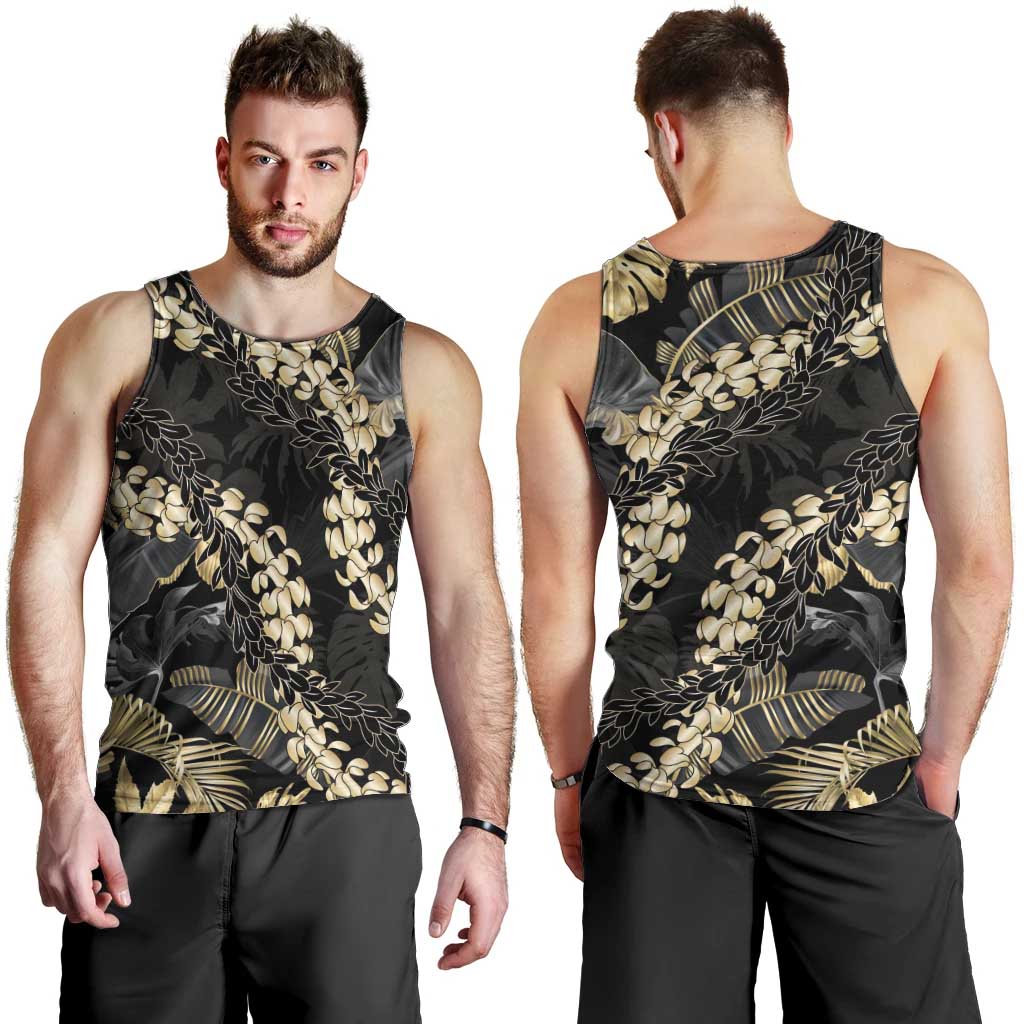 Gold Tropical Leaves Hawaii Mikioi Lei Men Tank Top Luxury Stylized - Polynesian Pride