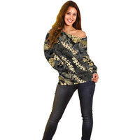 Gold Tropical Leaves Hawaii Mikioi Lei Off Shoulder Sweater Luxury Stylized - Polynesian Pride