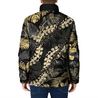 Gold Tropical Leaves Hawaii Mikioi Lei Padded Jacket Luxury Stylized - Polynesian Pride