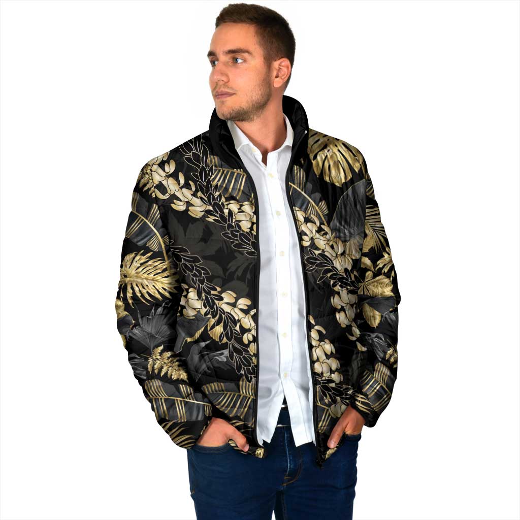 Gold Tropical Leaves Hawaii Mikioi Lei Padded Jacket Luxury Stylized - Polynesian Pride