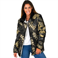Gold Tropical Leaves Hawaii Mikioi Lei Padded Jacket Luxury Stylized - Polynesian Pride