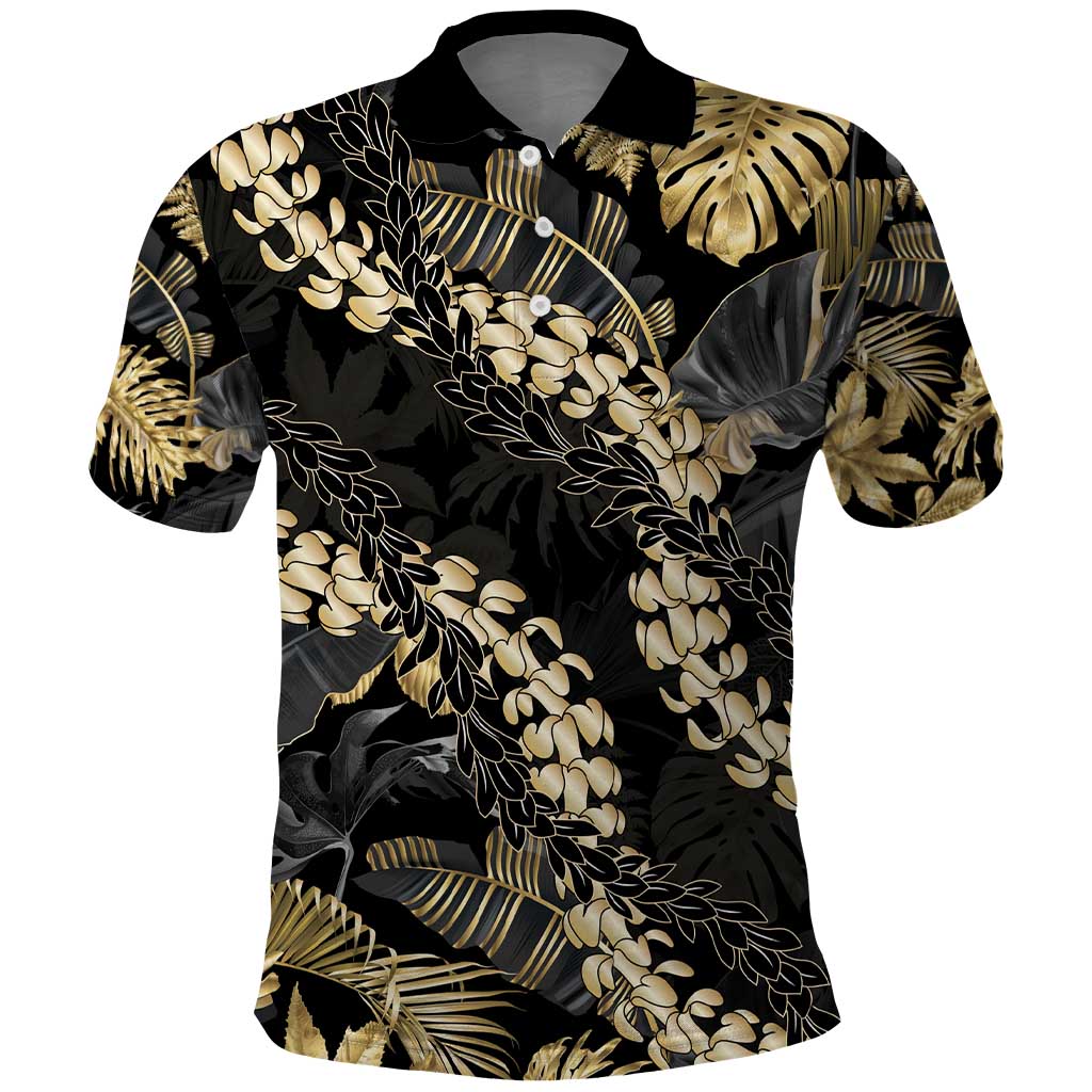 Gold Tropical Leaves Hawaii Mikioi Lei Polo Shirt Luxury Stylized - Polynesian Pride