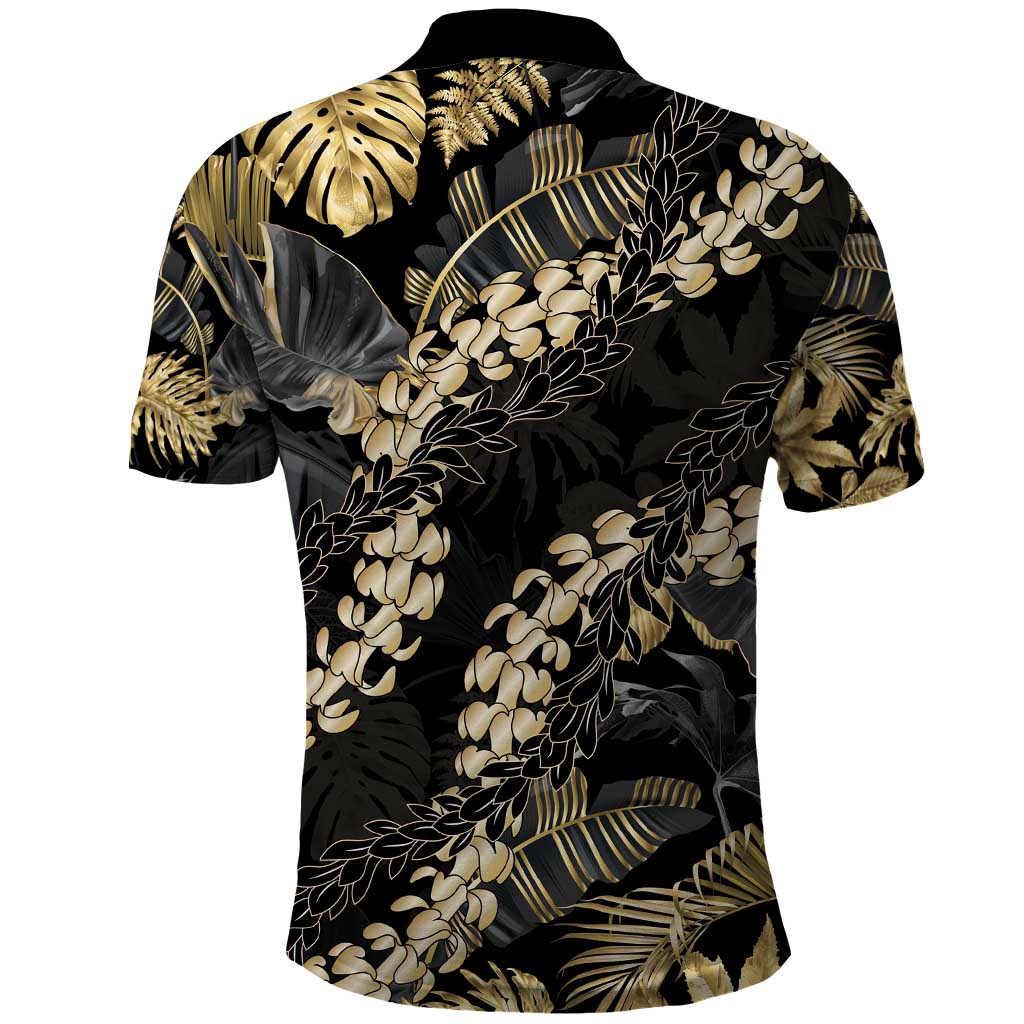 Gold Tropical Leaves Hawaii Mikioi Lei Polo Shirt Luxury Stylized LT01 - Polynesian Pride