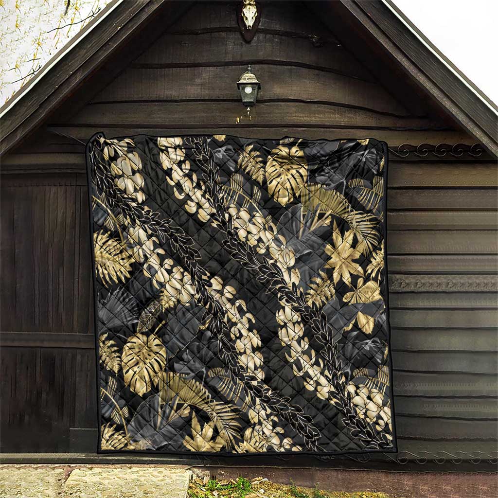 Gold Tropical Leaves Hawaii Mikioi Lei Quilt Luxury Stylized - Polynesian Pride