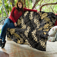 Gold Tropical Leaves Hawaii Mikioi Lei Quilt Luxury Stylized - Polynesian Pride