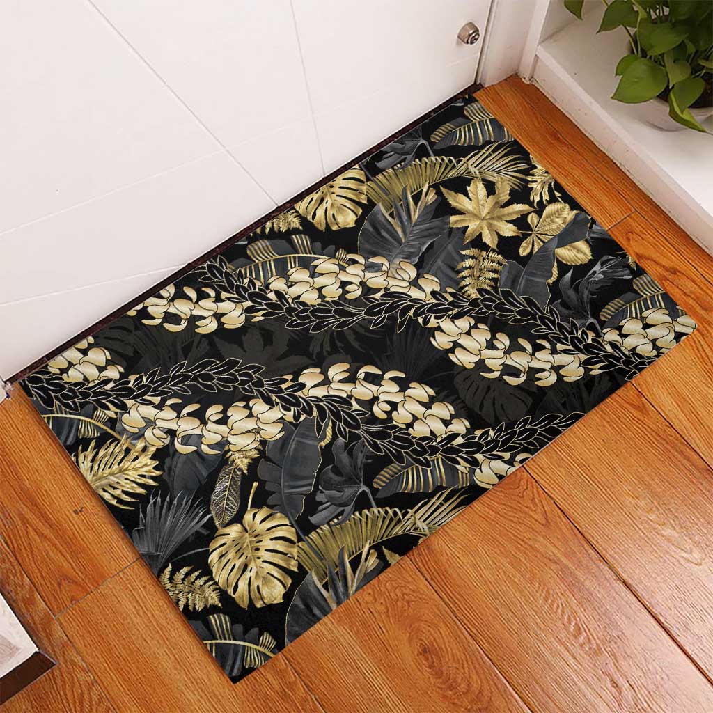 Gold Tropical Leaves Hawaii Mikioi Lei Rubber Doormat Luxury Stylized - Polynesian Pride