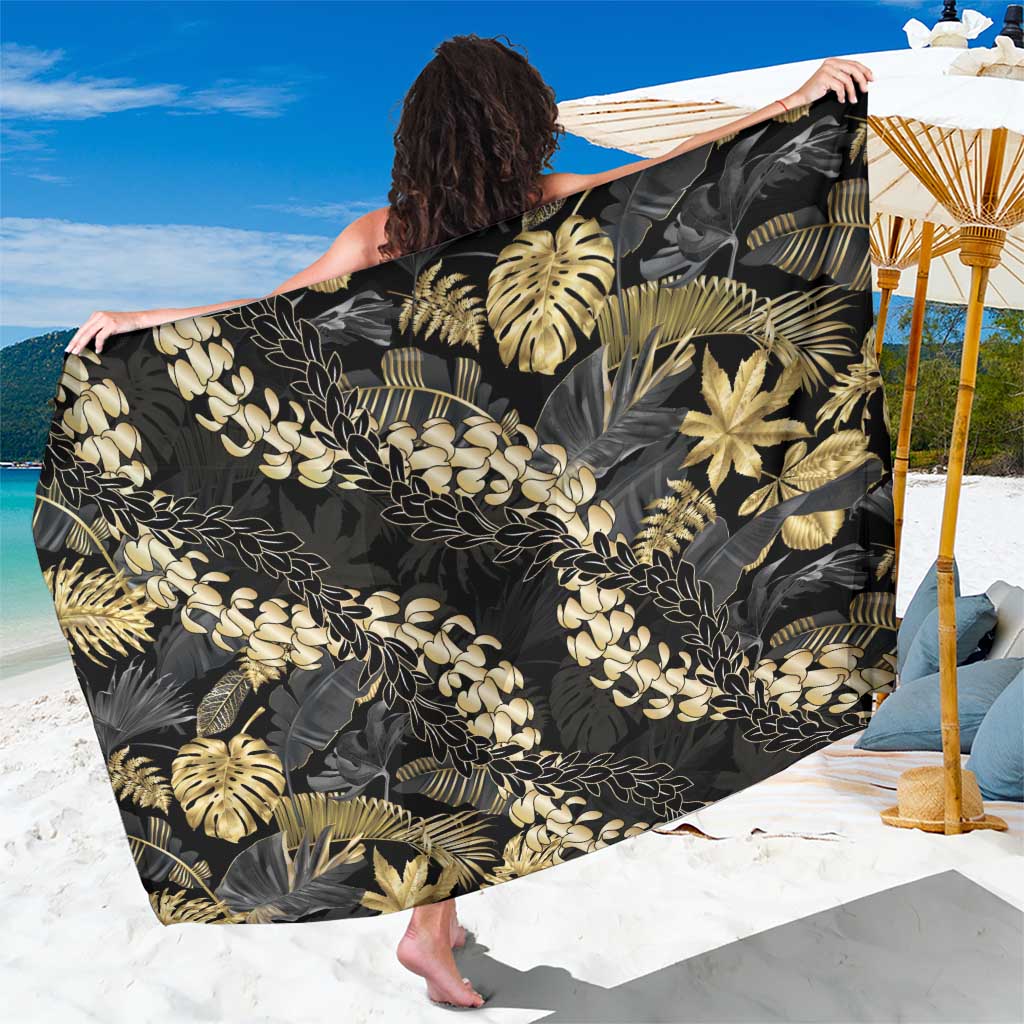 Gold Tropical Leaves Hawaii Mikioi Lei Sarong Luxury Stylized - Polynesian Pride