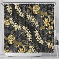 Gold Tropical Leaves Hawaii Mikioi Lei Shower Curtain Luxury Stylized - Polynesian Pride