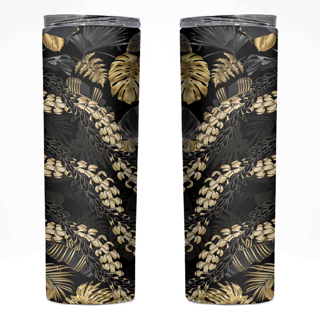 Gold Tropical Leaves Hawaii Mikioi Lei Skinny Tumbler Luxury Stylized - Polynesian Pride