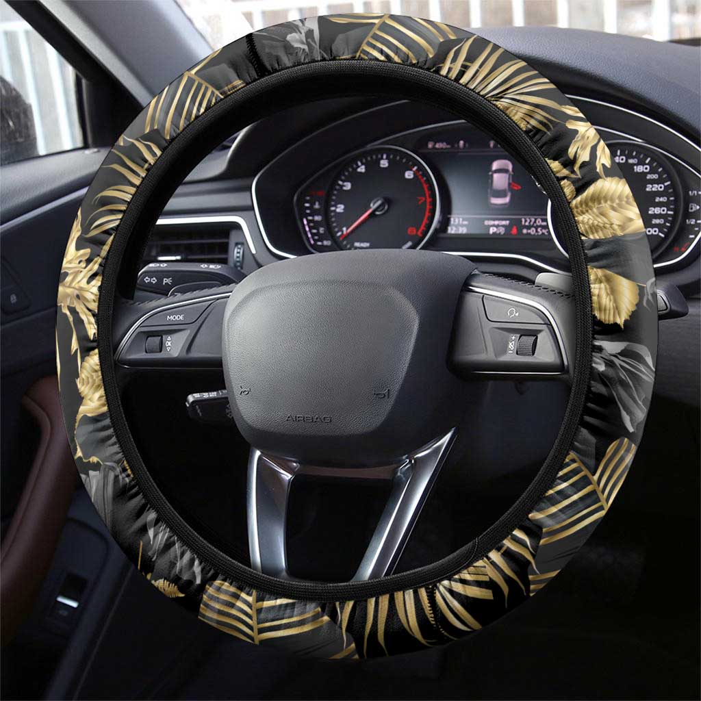 Gold Tropical Leaves Hawaii Mikioi Lei Steering Wheel Cover Luxury Stylized - Polynesian Pride
