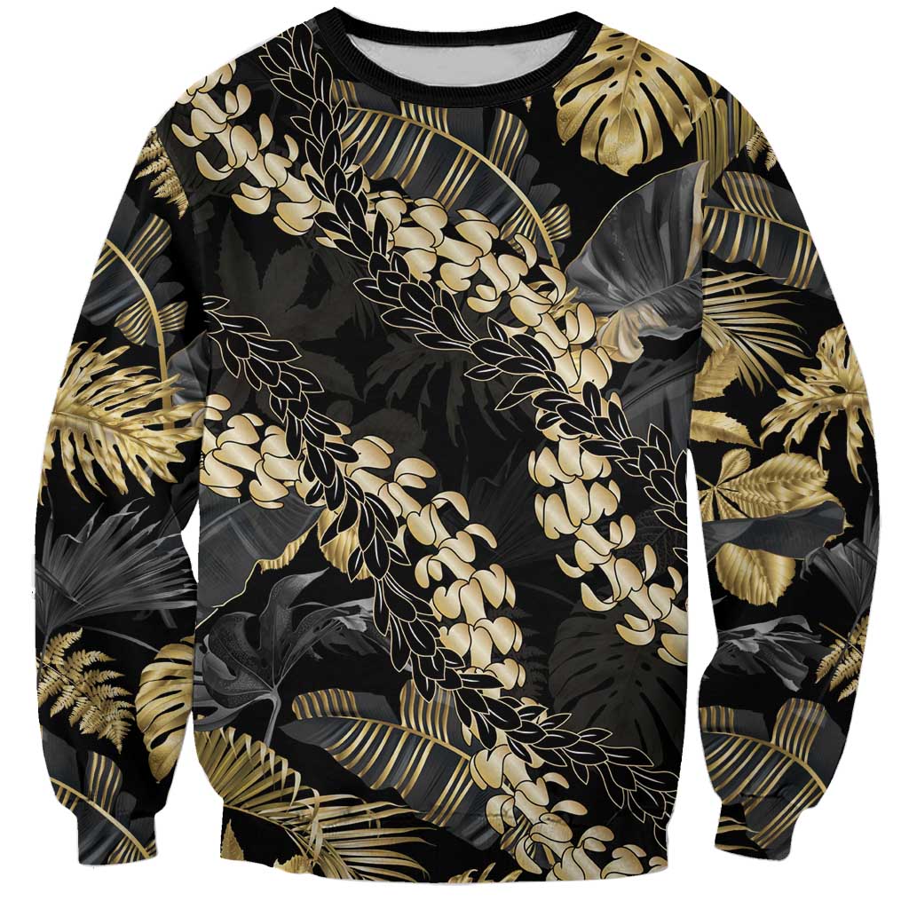 Gold Tropical Leaves Hawaii Mikioi Lei Sweatshirt Luxury Stylized - Polynesian Pride