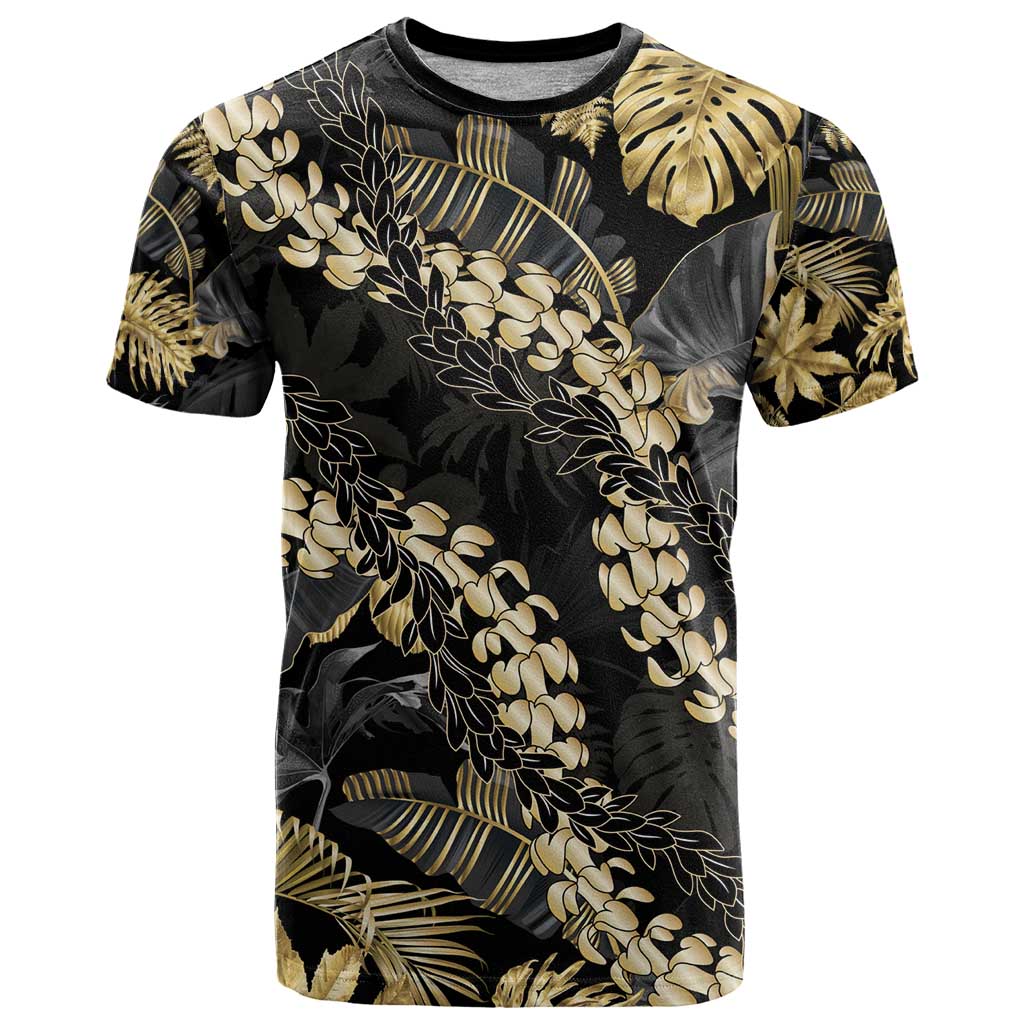 Gold Tropical Leaves Hawaii Mikioi Lei T Shirt Luxury Stylized - Polynesian Pride