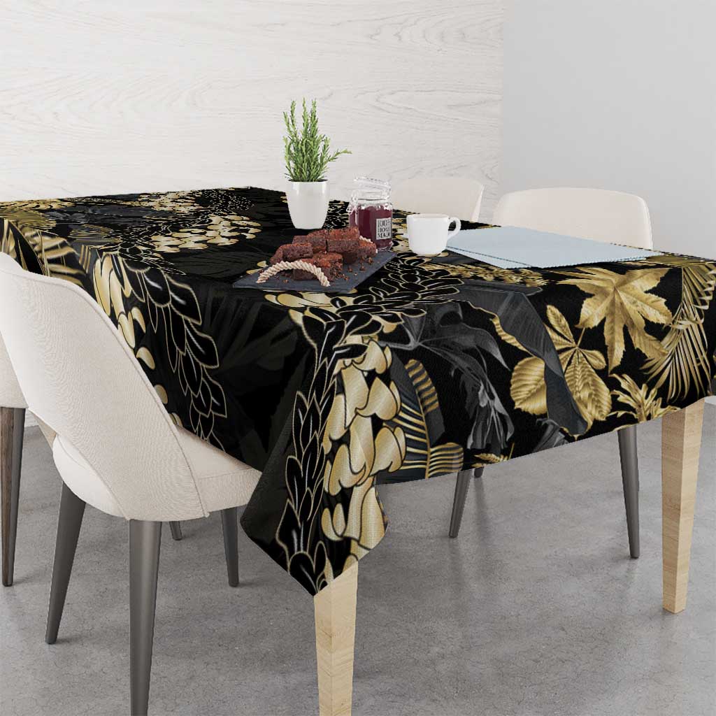 Gold Tropical Leaves Hawaii Mikioi Lei Tablecloth Luxury Stylized - Polynesian Pride