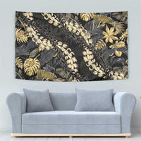 Gold Tropical Leaves Hawaii Mikioi Lei Tapestry Luxury Stylized - Polynesian Pride