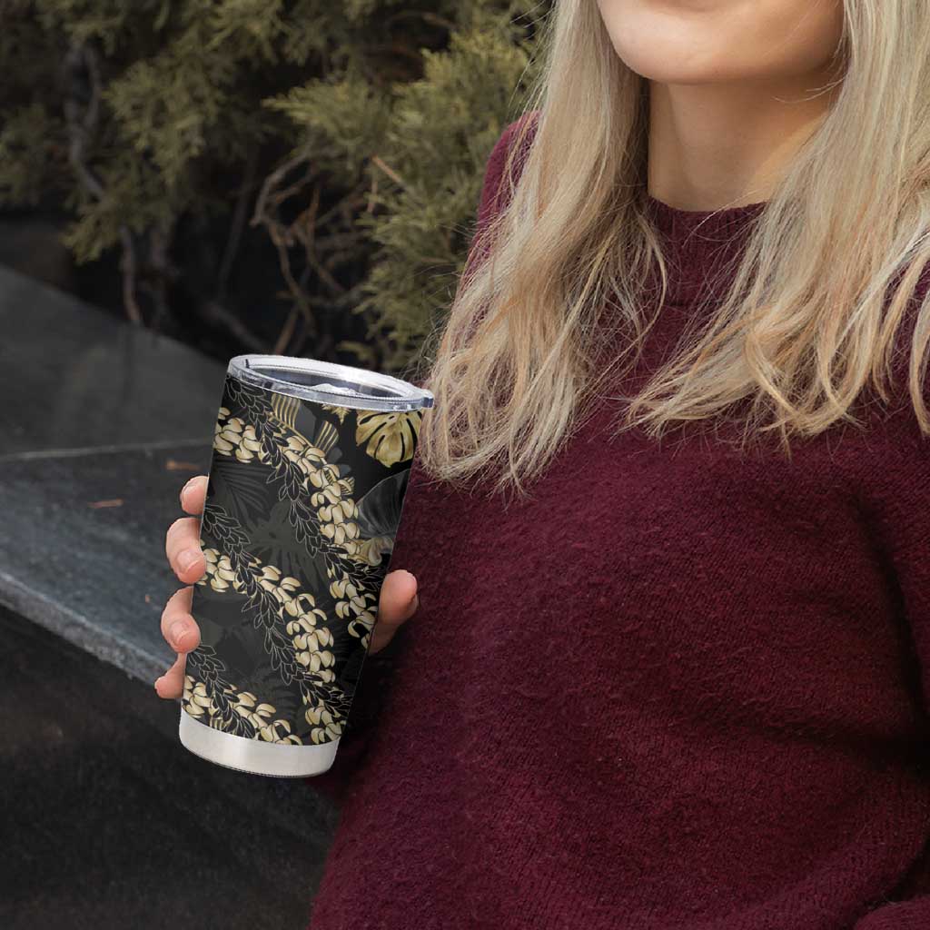 Gold Tropical Leaves Hawaii Mikioi Lei Tumbler Cup Luxury Stylized - Polynesian Pride