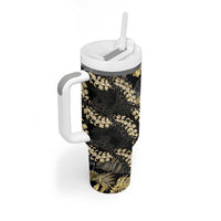 Gold Tropical Leaves Hawaii Mikioi Lei Tumbler With Handle Luxury Stylized - Polynesian Pride