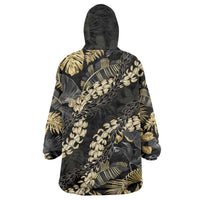 Gold Tropical Leaves Hawaii Mikioi Lei Wearable Blanket Hoodie Luxury Stylized - Polynesian Pride