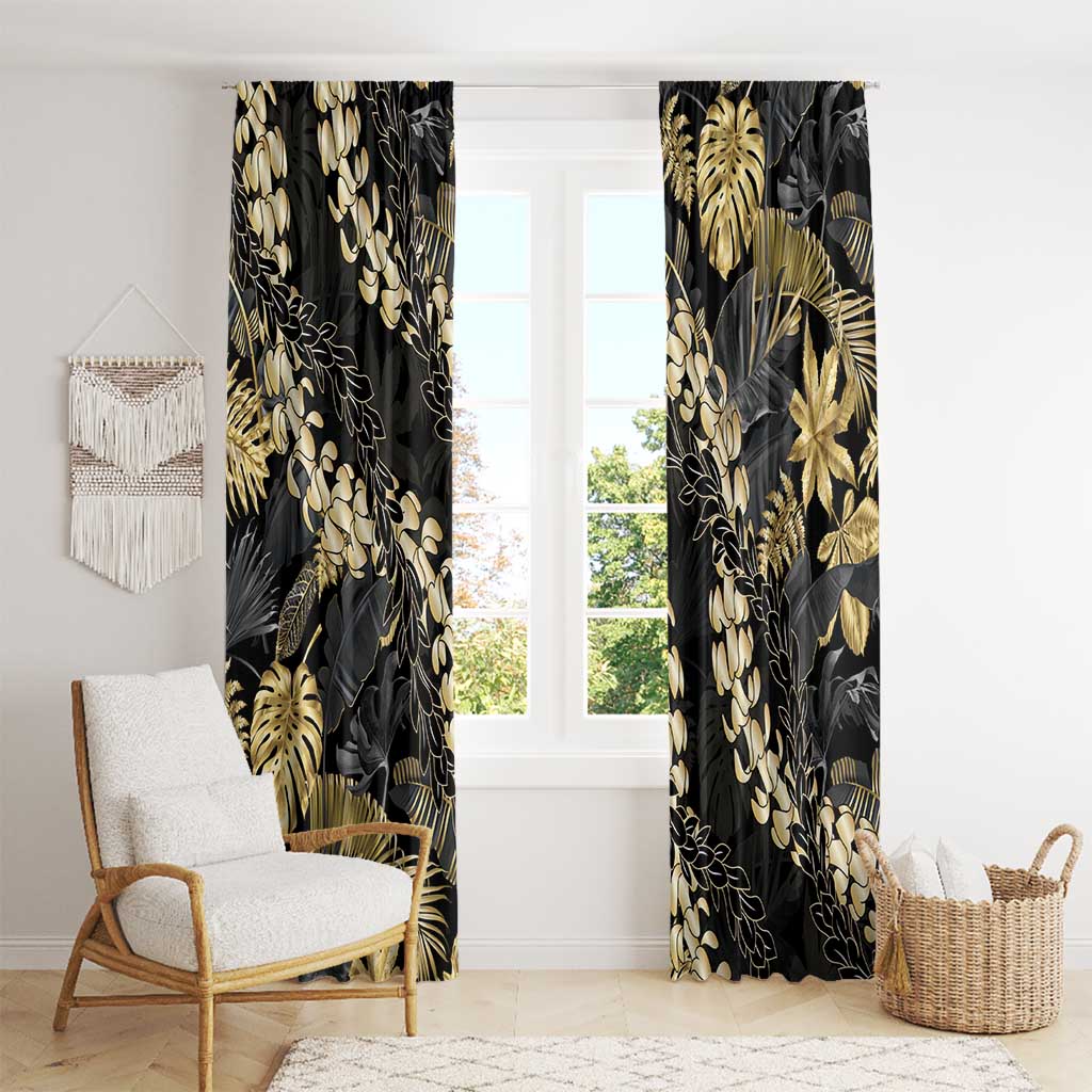 Gold Tropical Leaves Hawaii Mikioi Lei Window Curtain Luxury Stylized - Polynesian Pride
