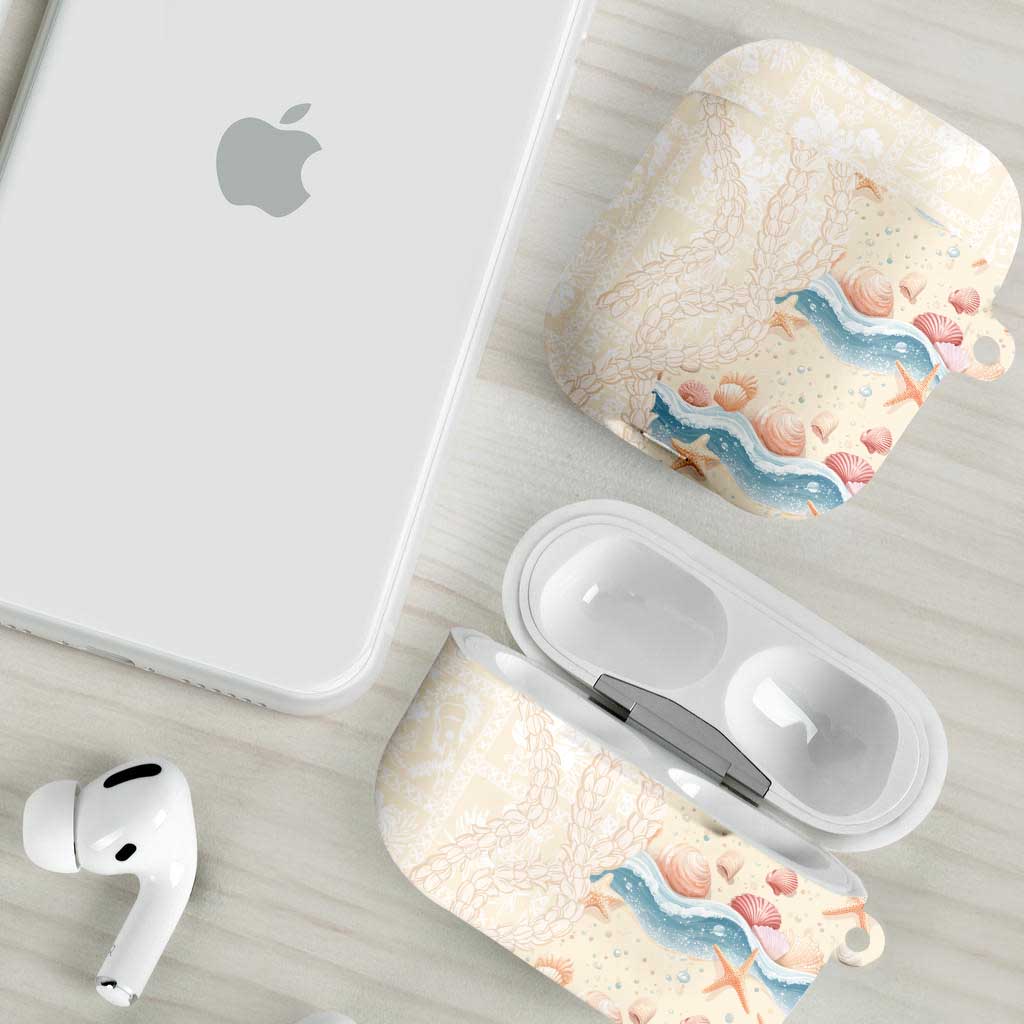 Beige Hawaii Lei Seashells Starfish AirPods Case Sandy Sylized - Polynesian Pride