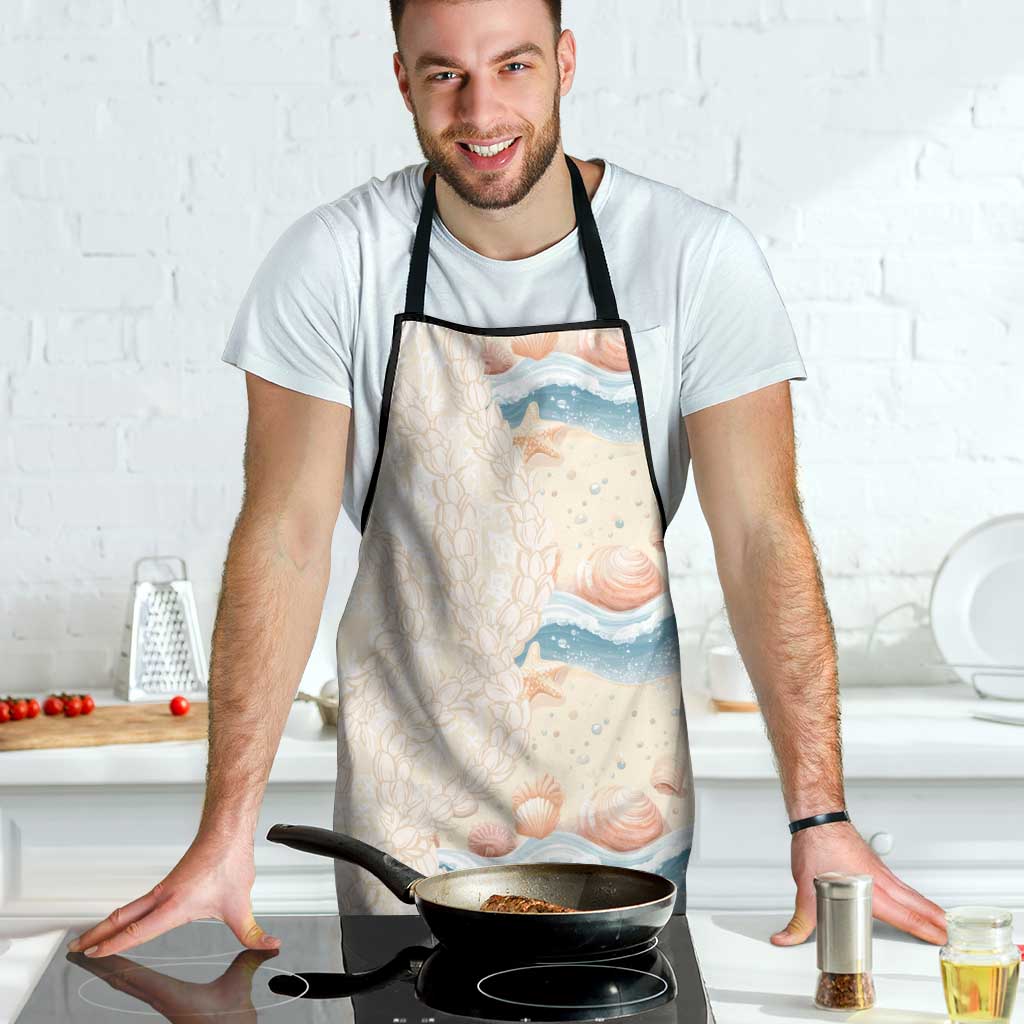 Beige Hawaii Lei Seashells Starfish Apron Sandy Sylized - Polynesian Pride