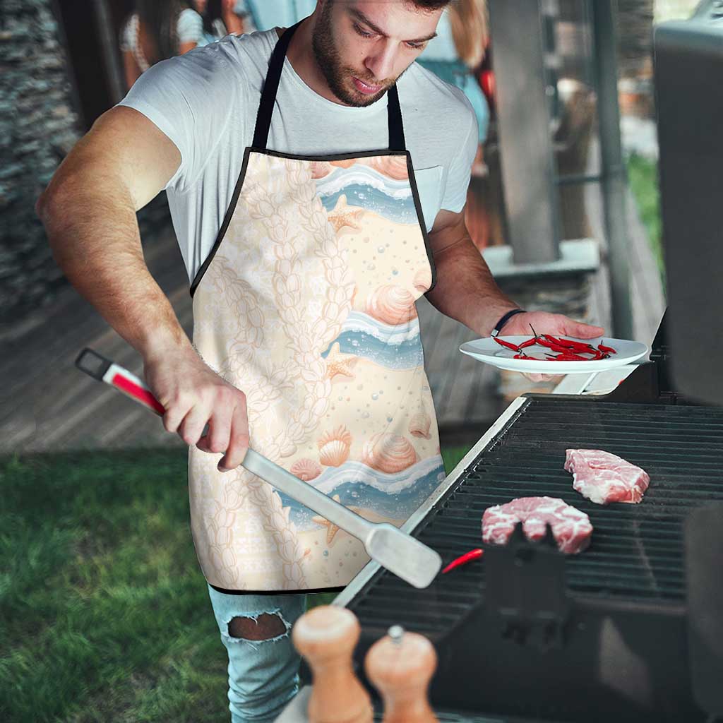 Beige Hawaii Lei Seashells Starfish Apron Sandy Sylized - Polynesian Pride