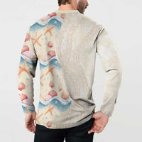 Beige Hawaii Lei Seashells Starfish Button Sweatshirt Sandy Sylized - Polynesian Pride
