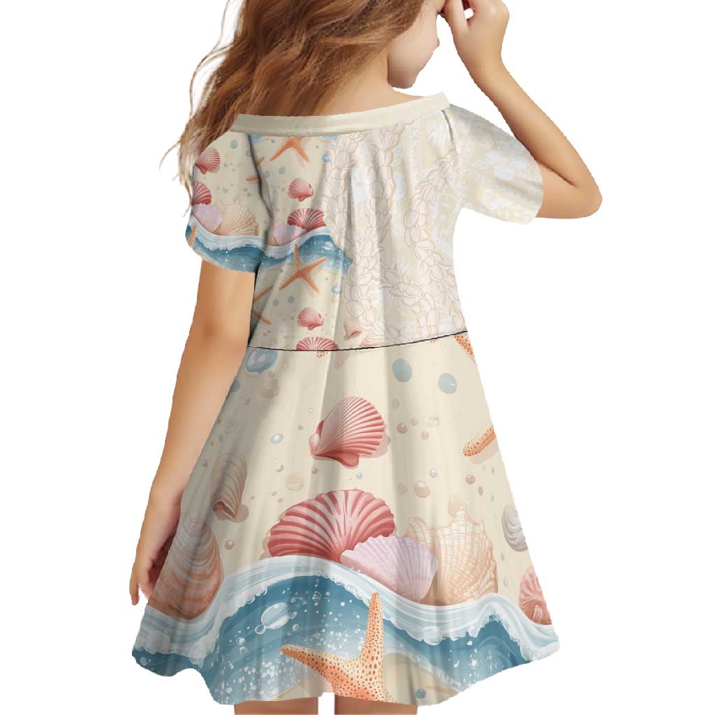 Beige Hawaii Lei Seashells Starfish Family Matching Long Sleeve Bodycon Dress and Hawaiian Shirt Sandy Sylized - Polynesian Pride