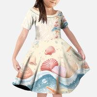 Beige Hawaii Lei Seashells Starfish Family Matching Mermaid Dress and Hawaiian Shirt Sandy Sylized - Polynesian Pride