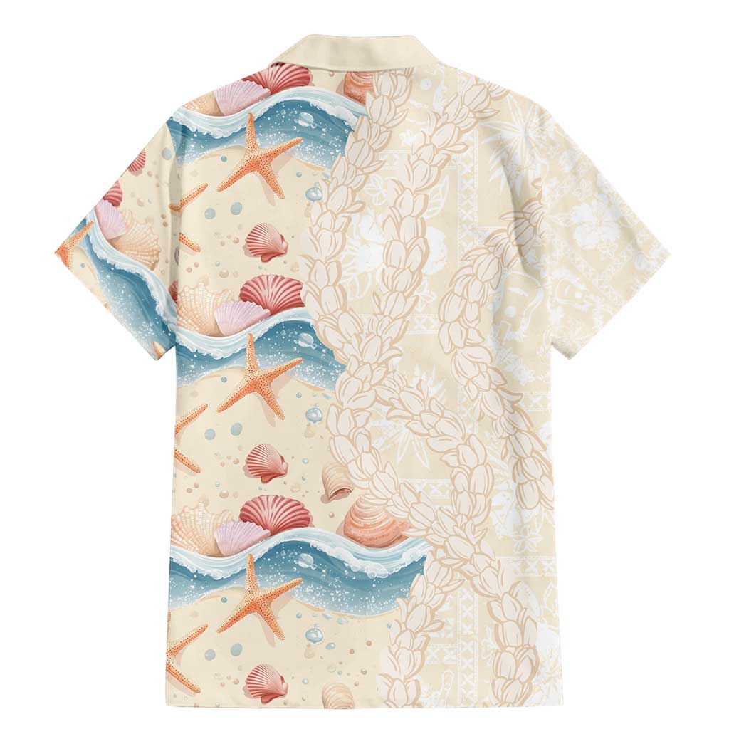 Beige Hawaii Lei Seashells Starfish Family Matching Mermaid Dress and Hawaiian Shirt Sandy Sylized - Polynesian Pride