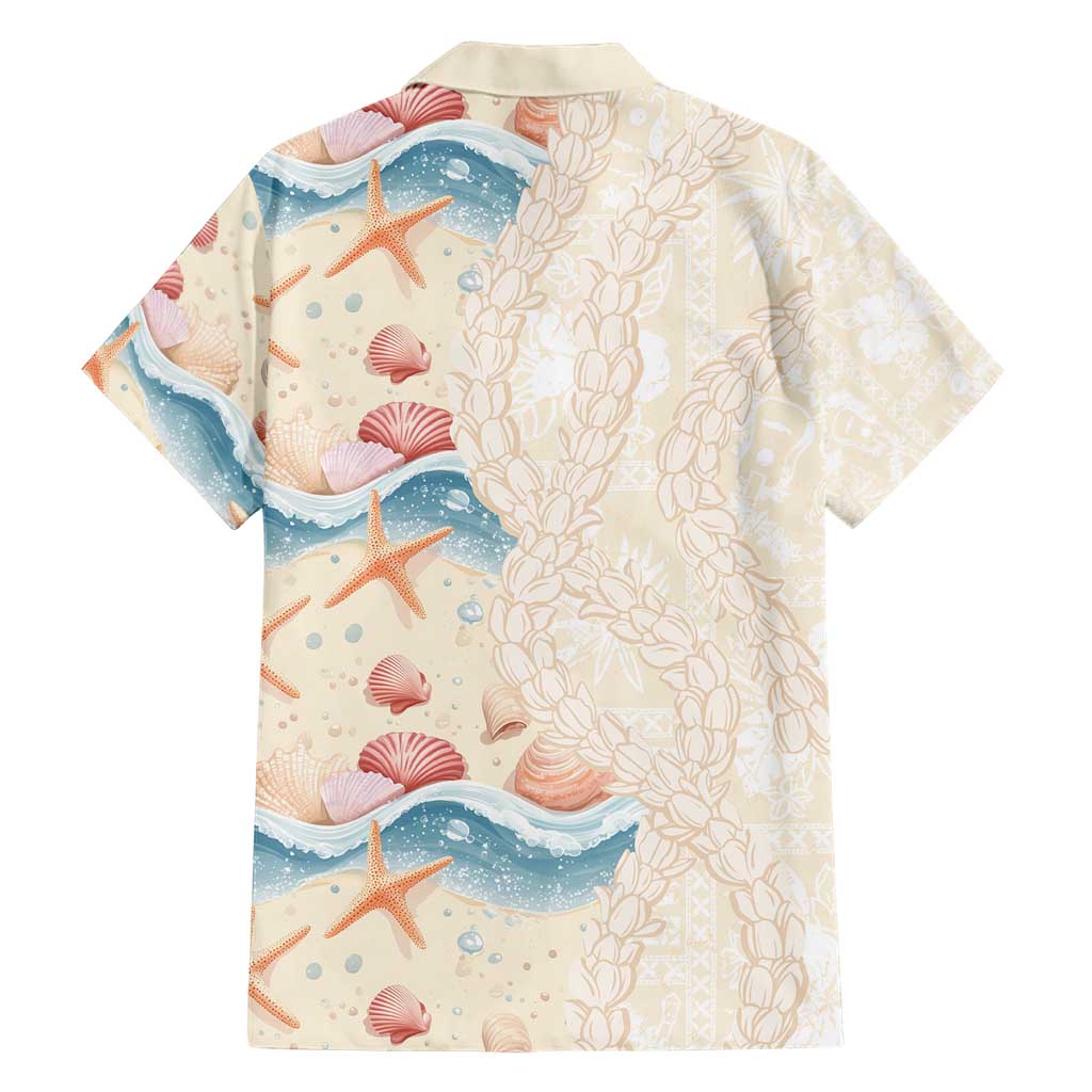 Beige Hawaii Lei Seashells Starfish Family Matching Short Sleeve Bodycon Dress and Hawaiian Shirt Sandy Sylized LT01 - Polynesian Pride