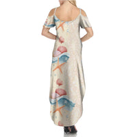 Beige Hawaii Lei Seashells Starfish Family Matching Summer Maxi Dress and Hawaiian Shirt Sandy Sylized - Polynesian Pride