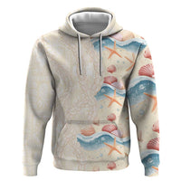 Beige Hawaii Lei Seashells Starfish Hoodie Sandy Sylized - Polynesian Pride