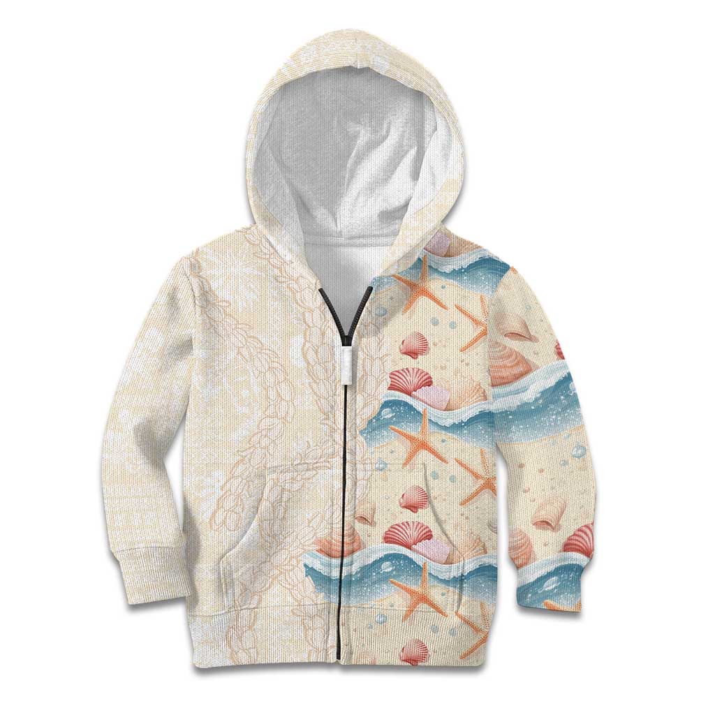 Beige Hawaii Lei Seashells Starfish Kid Hoodie Sandy Sylized - Polynesian Pride