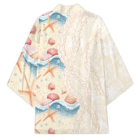 Beige Hawaii Lei Seashells Starfish Kimono Sandy Sylized - Polynesian Pride