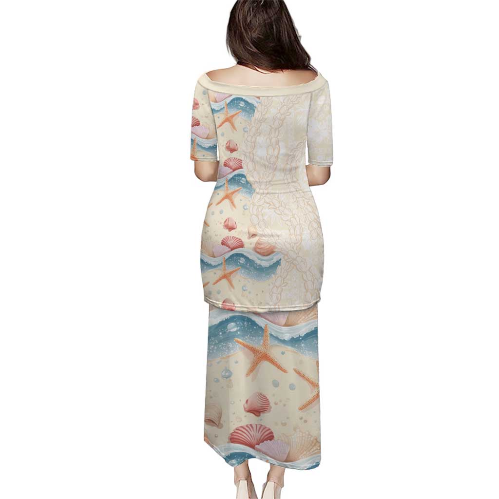 Beige Hawaii Lei Seashells Starfish Puletasi Sandy Sylized - Polynesian Pride