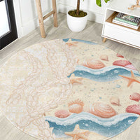 Beige Hawaii Lei Seashells Starfish Round Carpet Sandy Sylized - Polynesian Pride