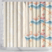 Beige Hawaii Lei Seashells Starfish Shower Curtain Sandy Sylized - Polynesian Pride