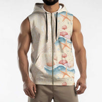 Beige Hawaii Lei Seashells Starfish Sleeveless Zip Hoodie Sandy Sylized - Polynesian Pride