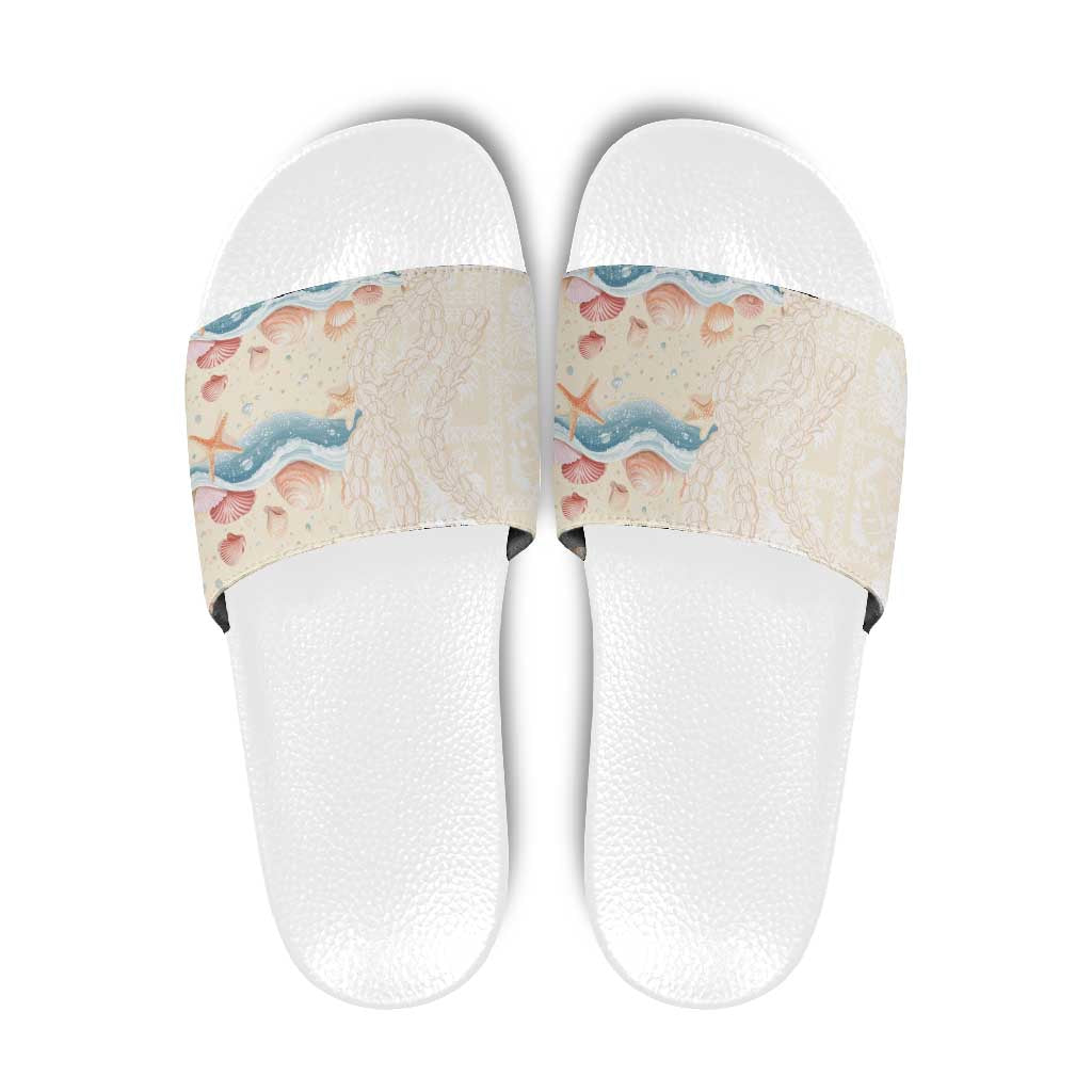 Beige Hawaii Lei Seashells Starfish Slide Sandals Sandy Sylized - Polynesian Pride