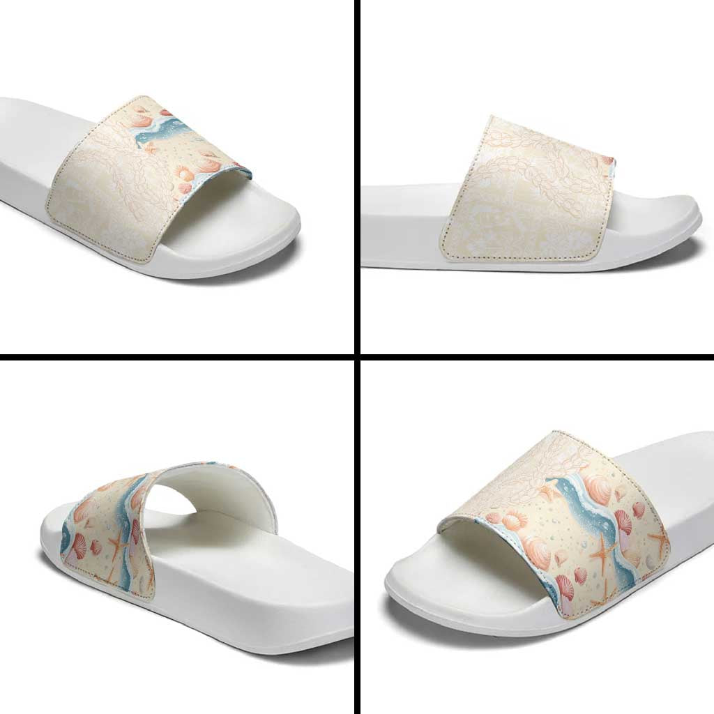 Beige Hawaii Lei Seashells Starfish Slide Sandals Sandy Sylized - Polynesian Pride