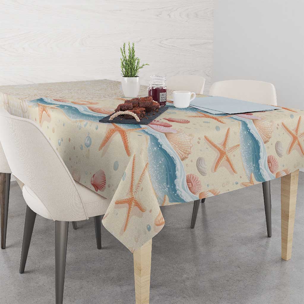 Beige Hawaii Lei Seashells Starfish Tablecloth Sandy Sylized - Polynesian Pride