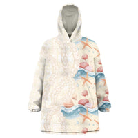 Beige Hawaii Lei Seashells Starfish Wearable Blanket Hoodie Sandy Sylized - Polynesian Pride